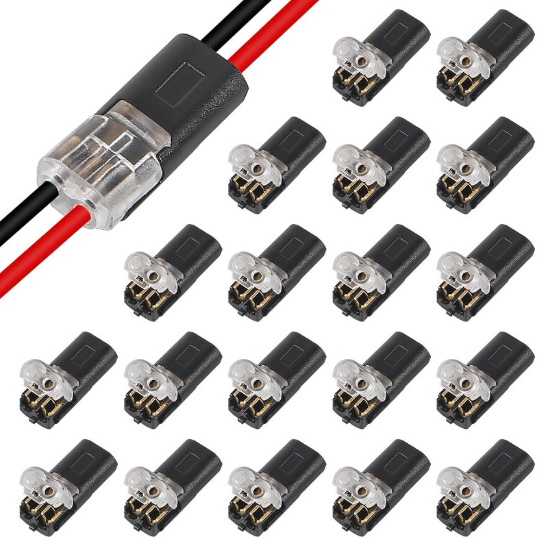 Meimom 20Pcs Double-Wire Plug-in Connector Led Light Strip Connectors 2 Pin, Quick Splice Wire Wiring Connector for AWG 20-24,2 Pin 2 Way Universal Compact Wire Terminals, No Wire-Stripping Required - Image 1